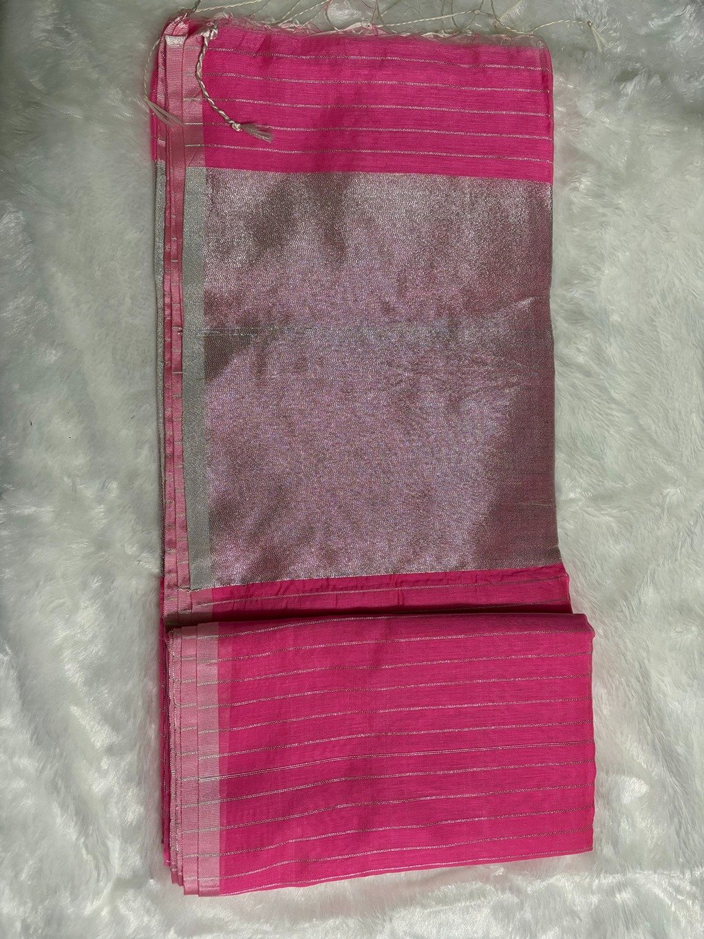 Pink Silver Zari Linen Silk Saree